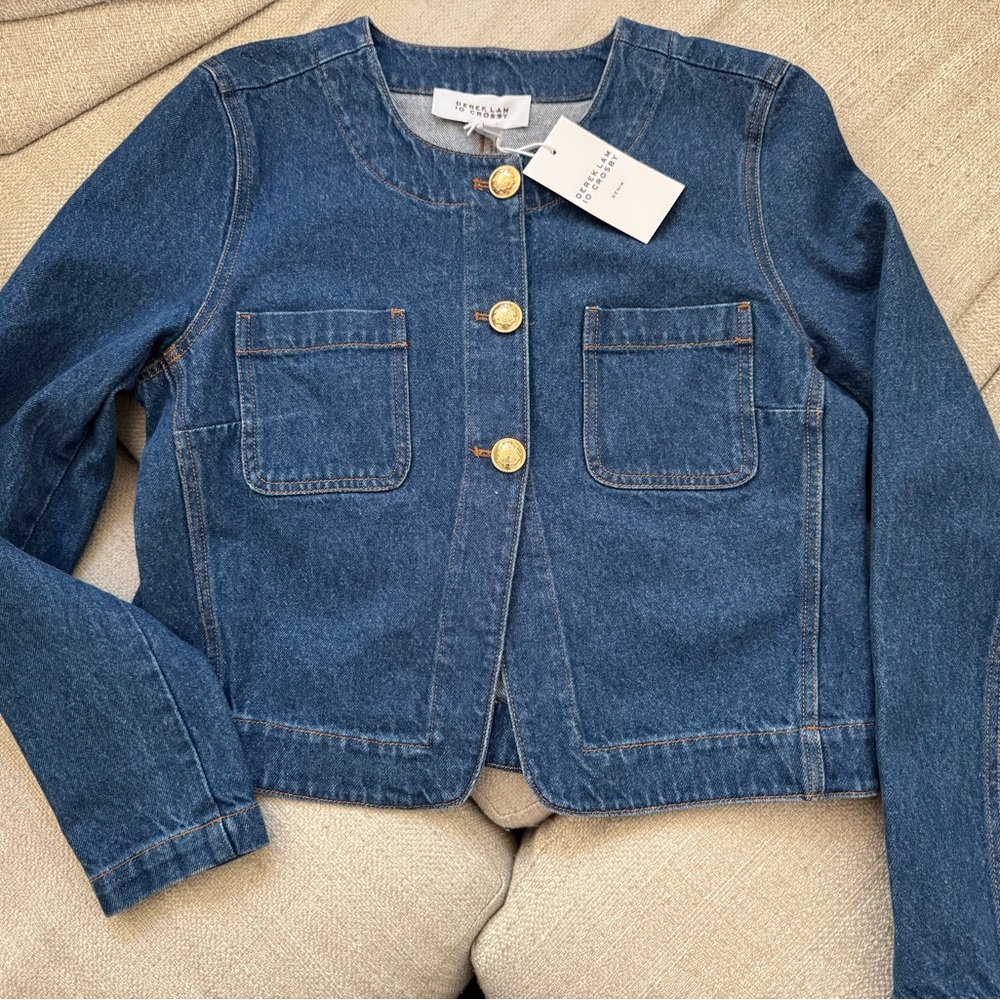 Derek LAM Blue Denim Jacket with Gold Buttons